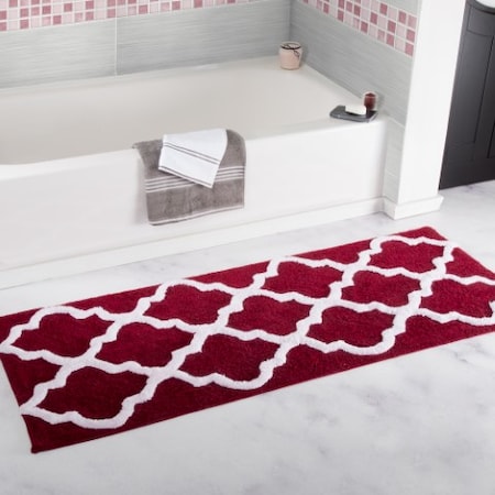 Hastings Home 100 Percent Cotton Trellis Bathroom Mat - 24x60 inches - Burgundy 723667GJV